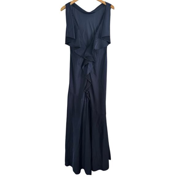 Rachel Zoe Caroline Navy Ruffled Open Back Evening Dress Gown Fishtail size 6 - Picture 5 of 16